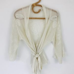 Anthropologie MOTH Sheer Beaded Floral Kimono Sm